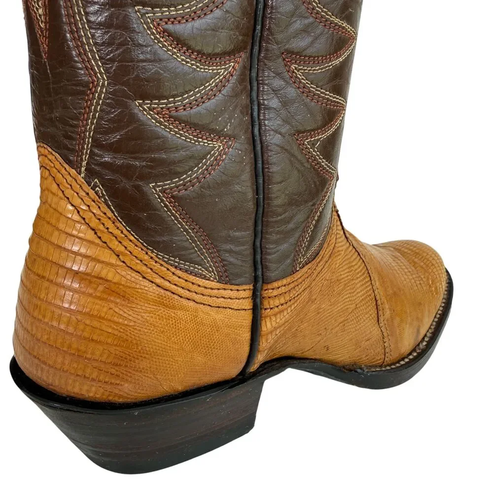 Nocona VTG Cowgirl Boots Women's 4B Lizard Skin Western Cowboy Boots Brown Tan